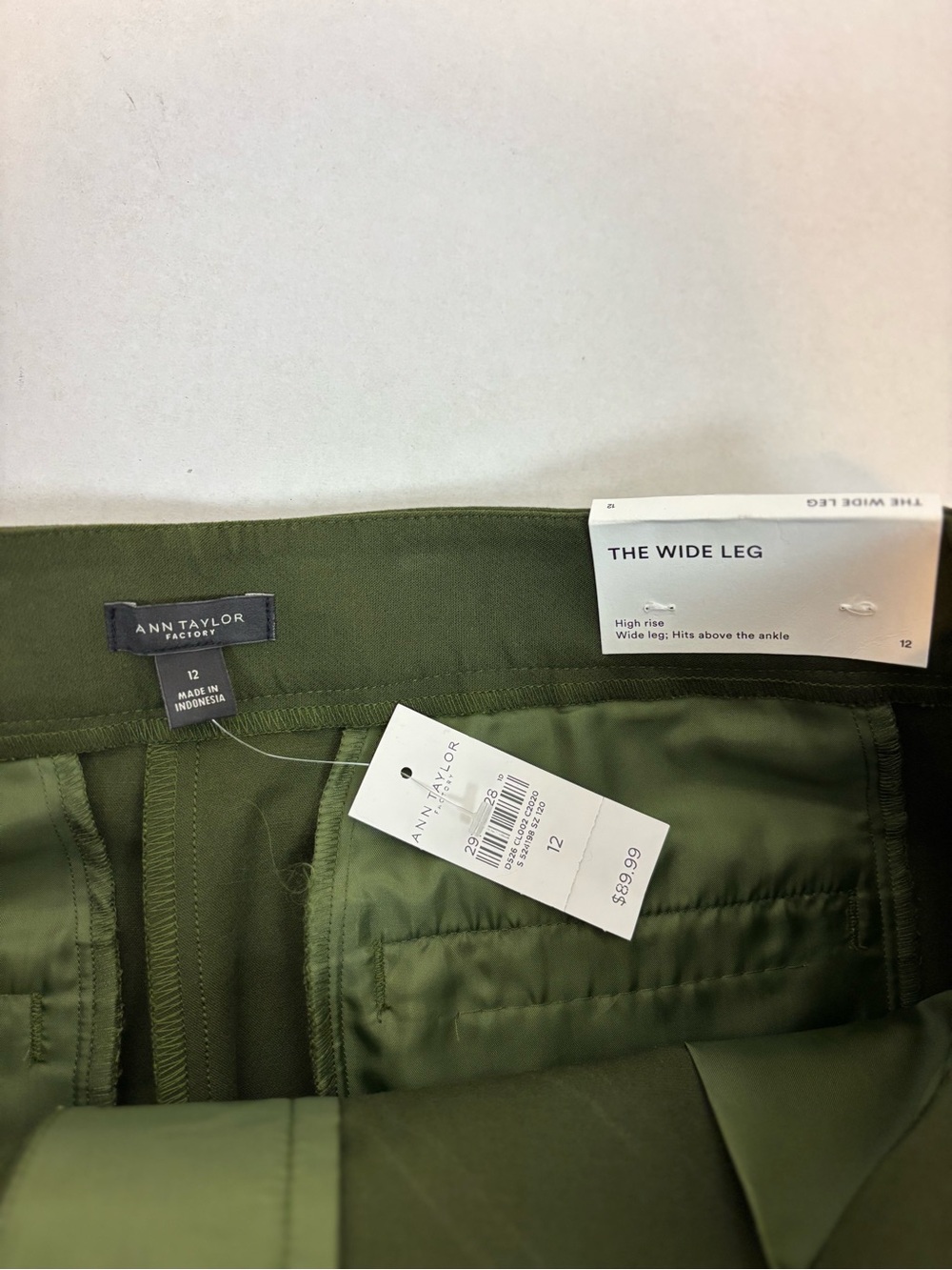 Ann Taylor Factory The Wide Leg Cropped Pants in Olive Green Size 12 - Picture 6 of 10